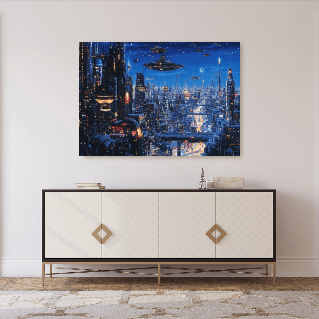 Futuristic Night Cityscape - Urban Wall Art - Aestheticanvas