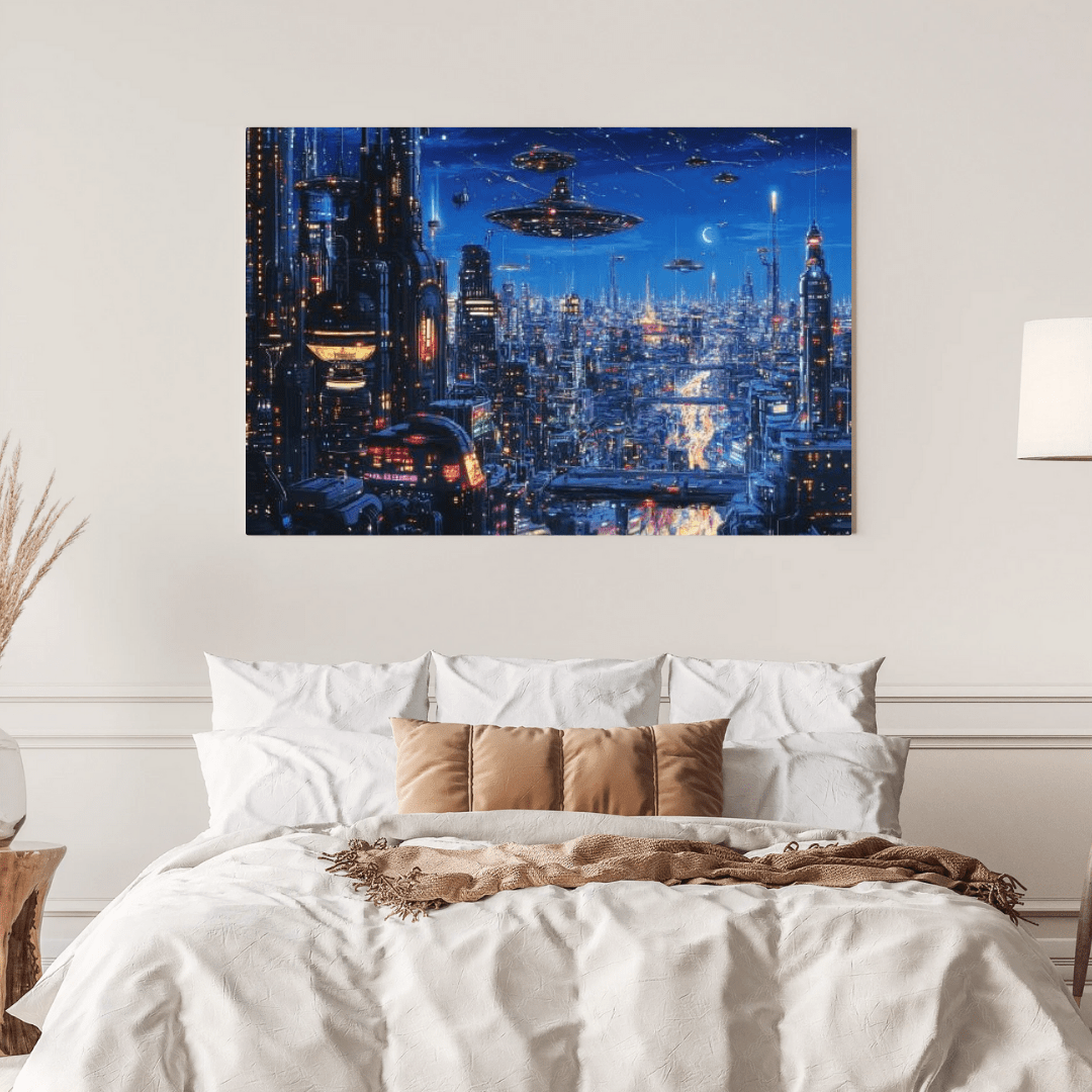 Futuristic Night Cityscape - Urban Wall Art - Aestheticanvas