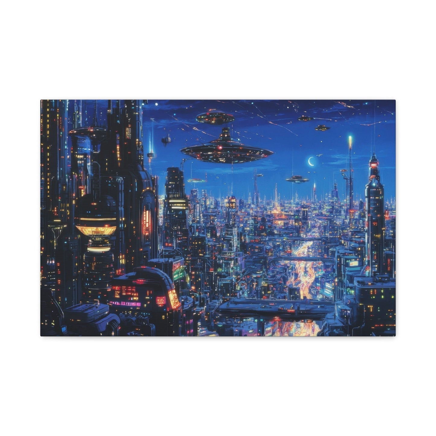 Futuristic Night Cityscape - Urban Wall Art - Aestheticanvas