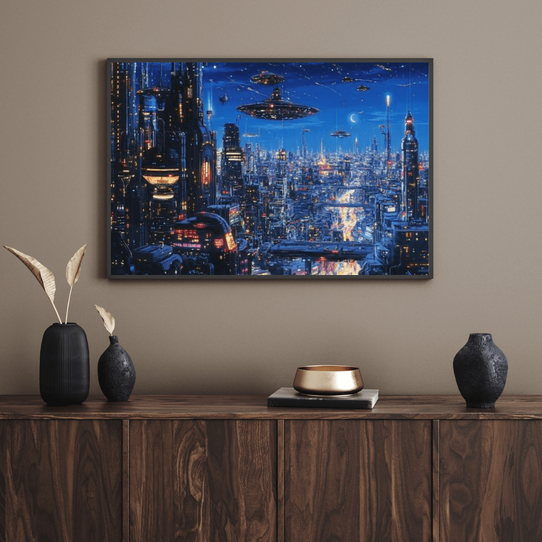 Futuristic Night Cityscape - Urban Wall Art - Aestheticanvas