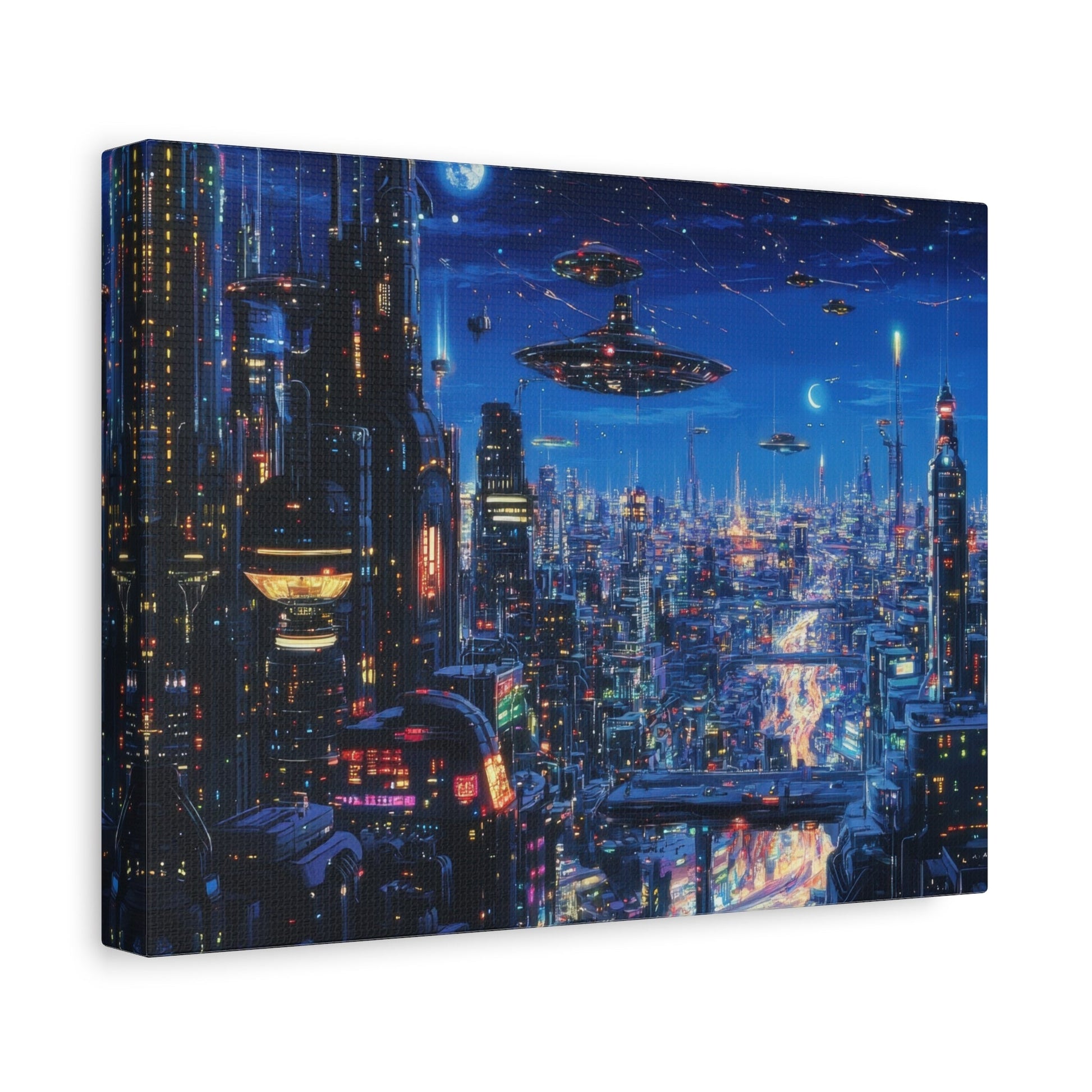 Futuristic Night Cityscape - Urban Wall Art - Aestheticanvas