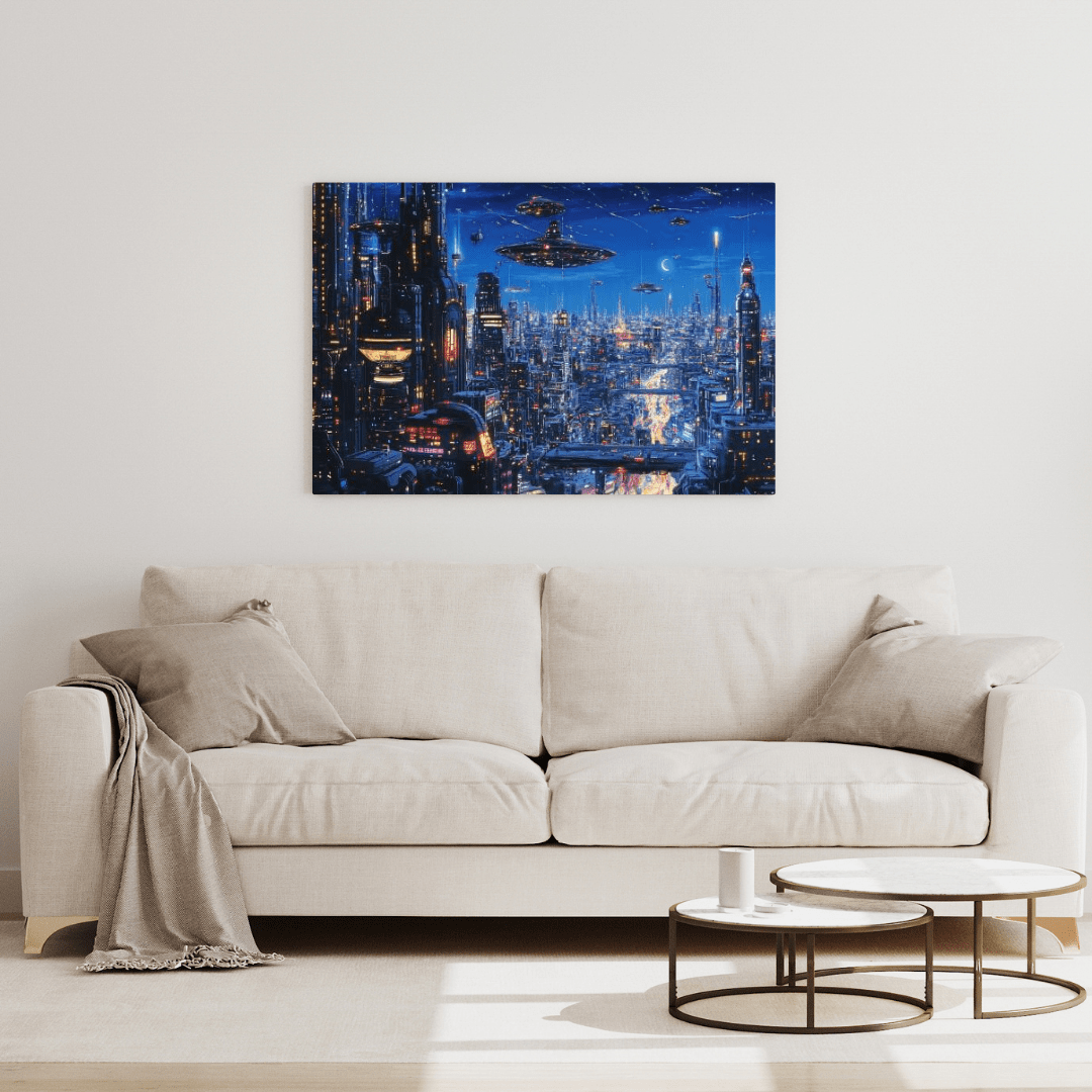 Futuristic Night Cityscape - Urban Wall Art - Aestheticanvas