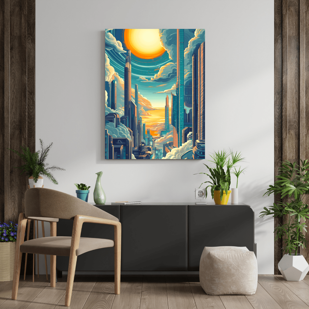 Futuristic Sky - Hugging Metropolis - City Wall Art - Aestheticanvas