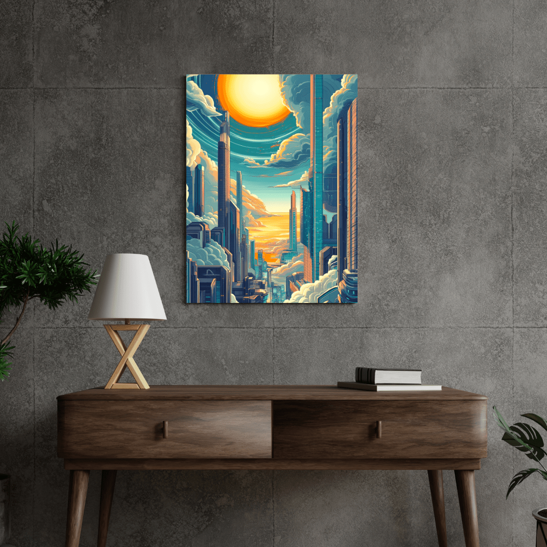 Futuristic Sky - Hugging Metropolis - City Wall Art - Aestheticanvas