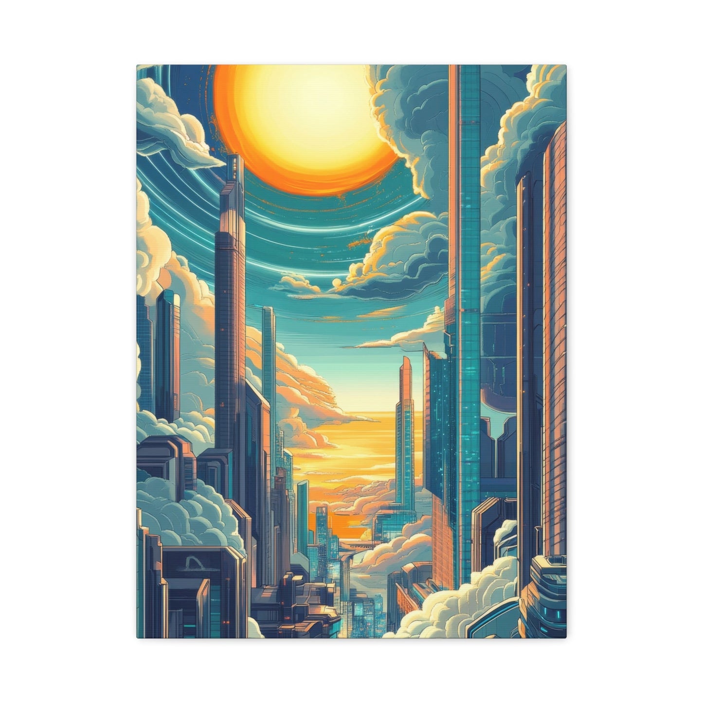 Futuristic Sky - Hugging Metropolis - City Wall Art - Aestheticanvas