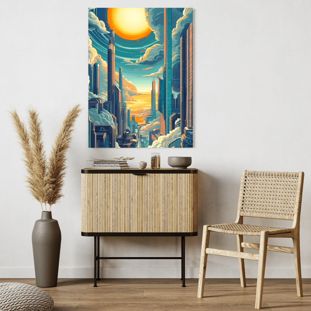 Futuristic Sky - Hugging Metropolis - City Wall Art - Aestheticanvas