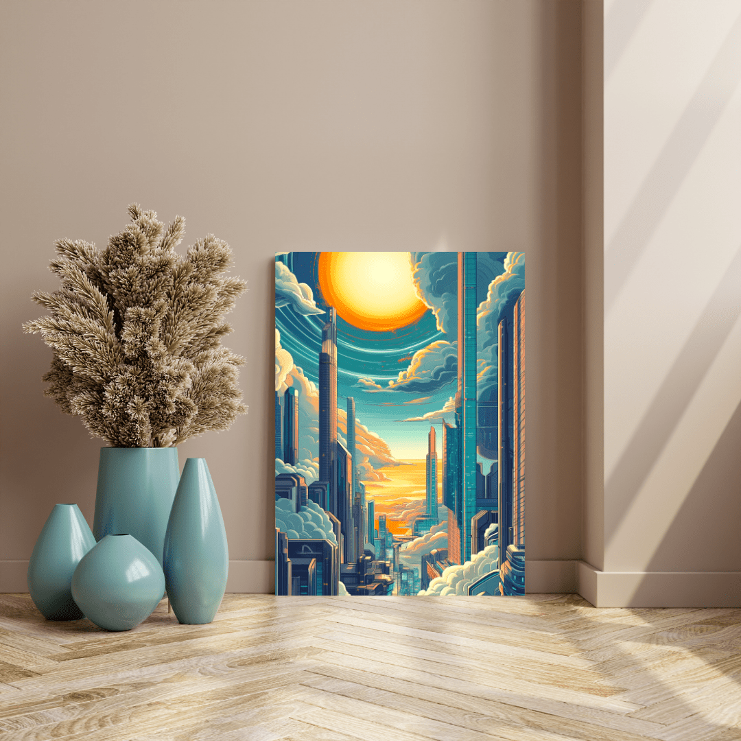 Futuristic Sky - Hugging Metropolis - City Wall Art - Aestheticanvas