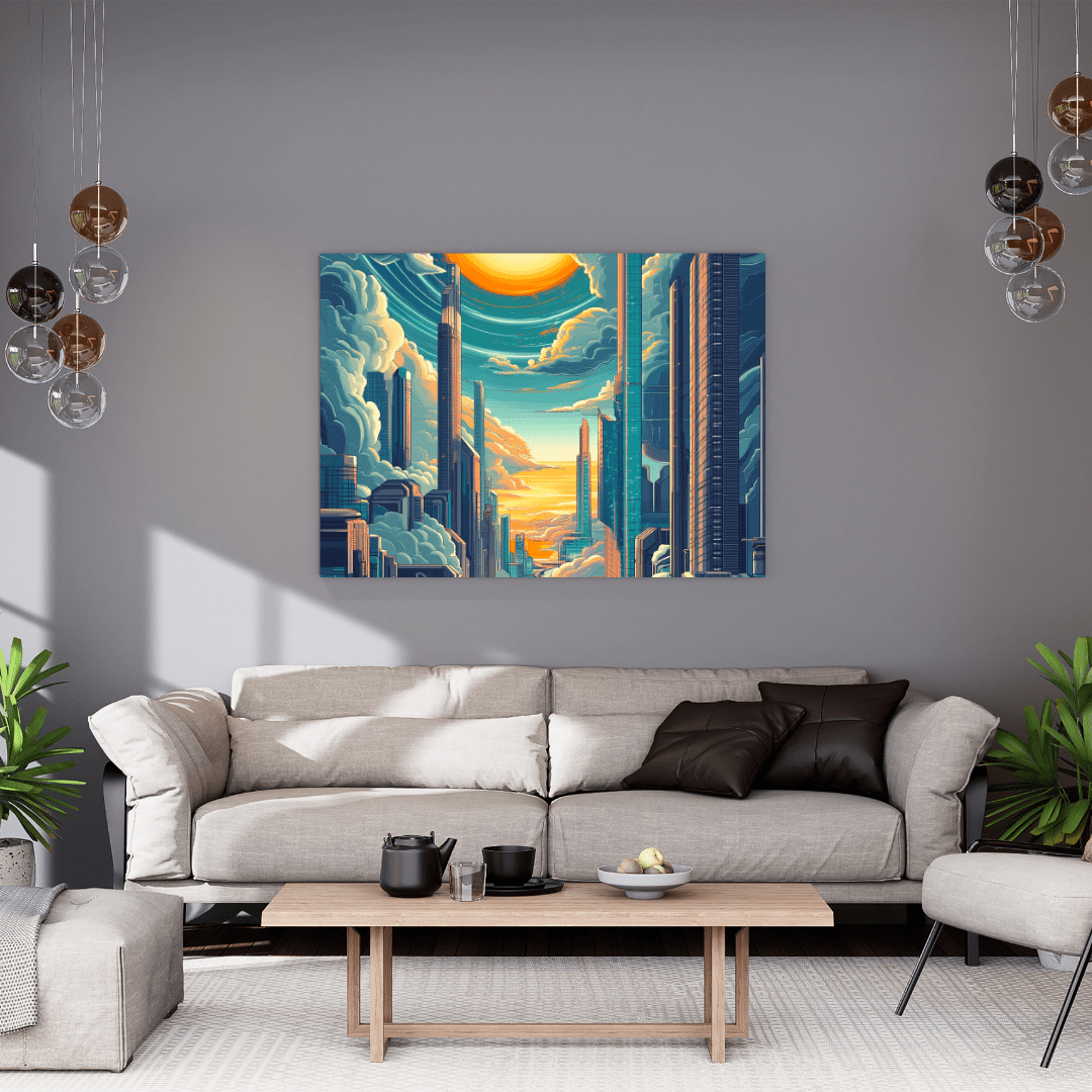 Futuristic Sky - Hugging Metropolis - City Wall Art - Aestheticanvas