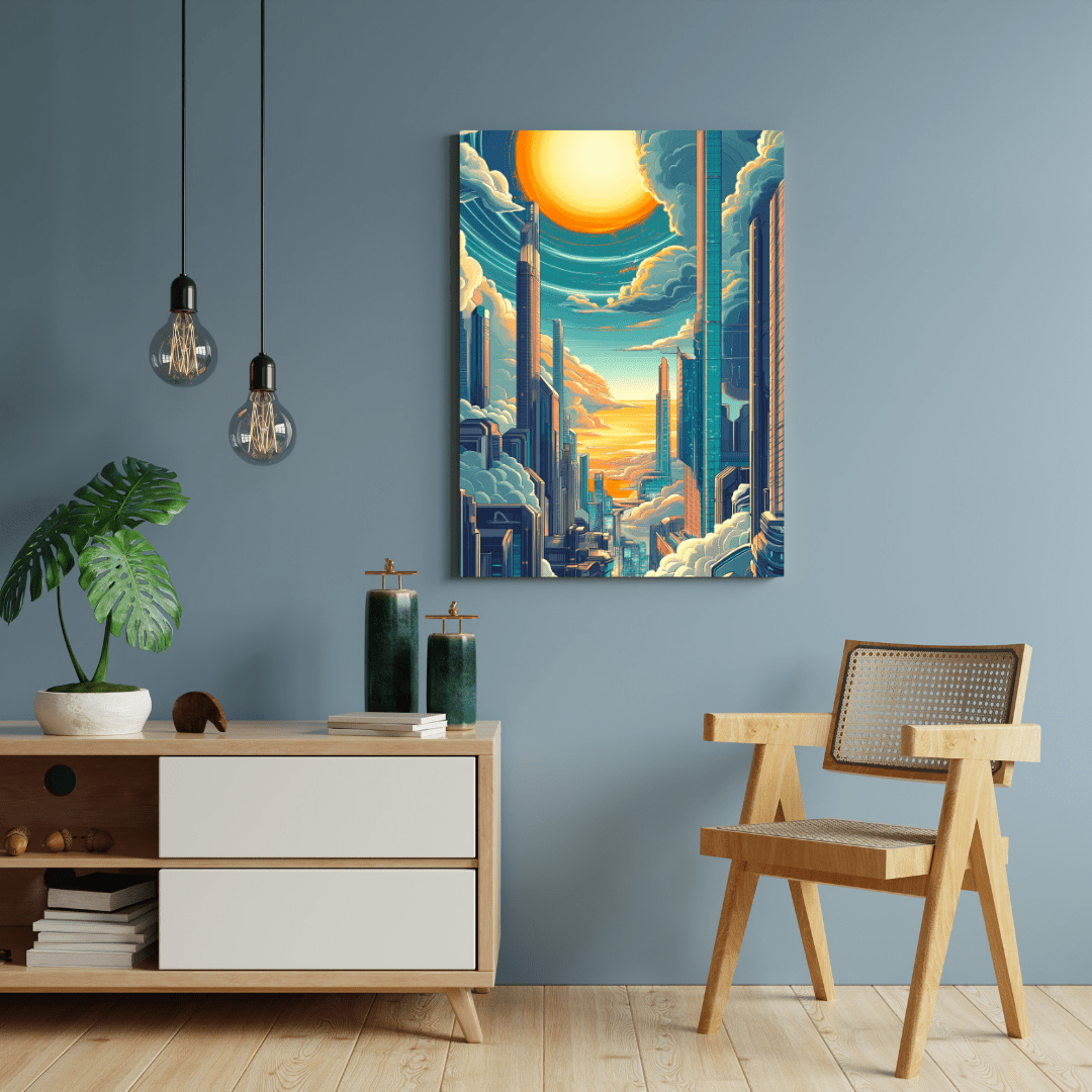 Futuristic Sky - Hugging Metropolis - City Wall Art - Aestheticanvas