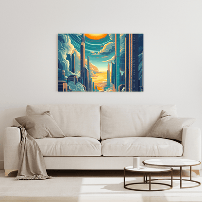 Futuristic Sky - Hugging Metropolis - City Wall Art - Aestheticanvas