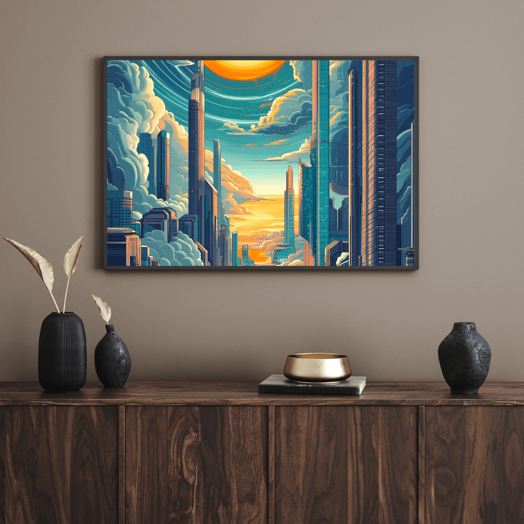 Futuristic Sky - Hugging Metropolis - City Wall Art - Aestheticanvas