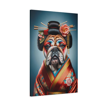 Geisha Bulldog in Red Kimono - Animal Wall Art - Aestheticanvas