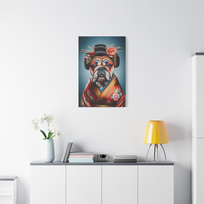 Geisha Bulldog in Red Kimono - Animal Wall Art - Aestheticanvas