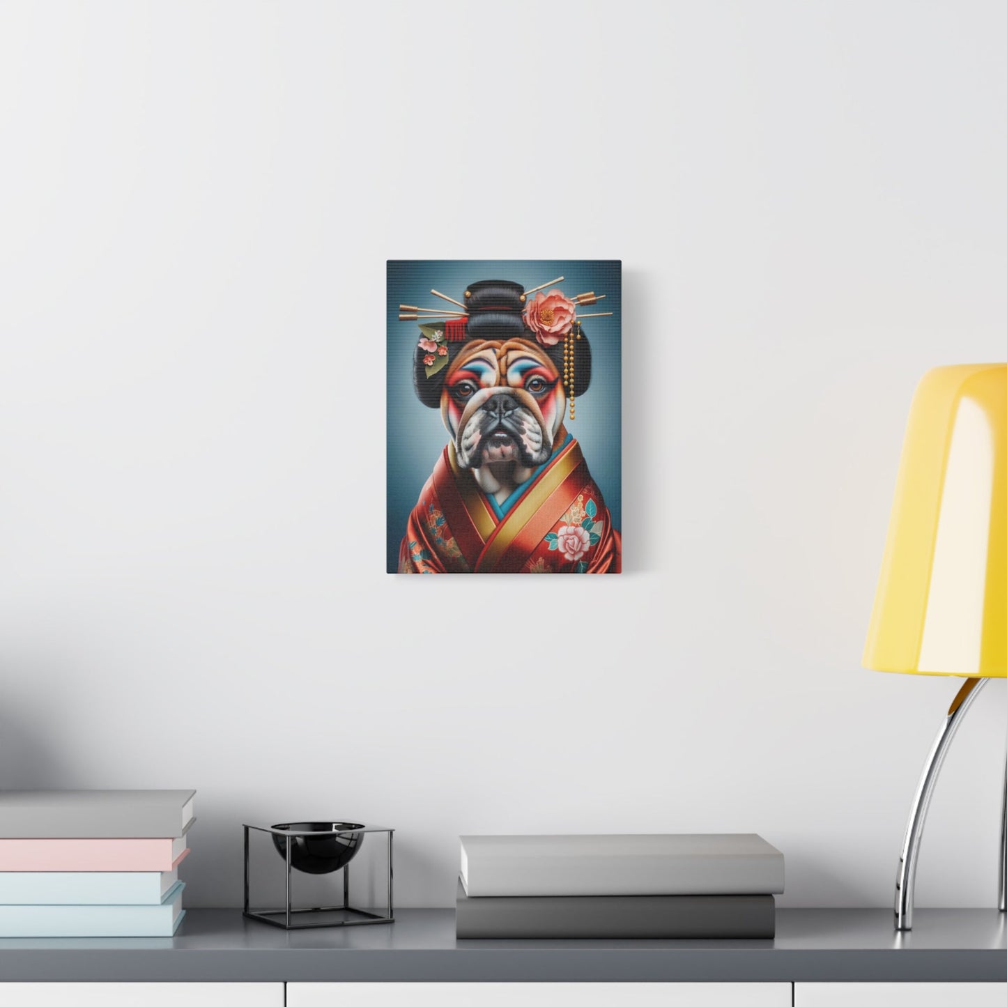 Geisha Bulldog in Red Kimono - Animal Wall Art - Aestheticanvas