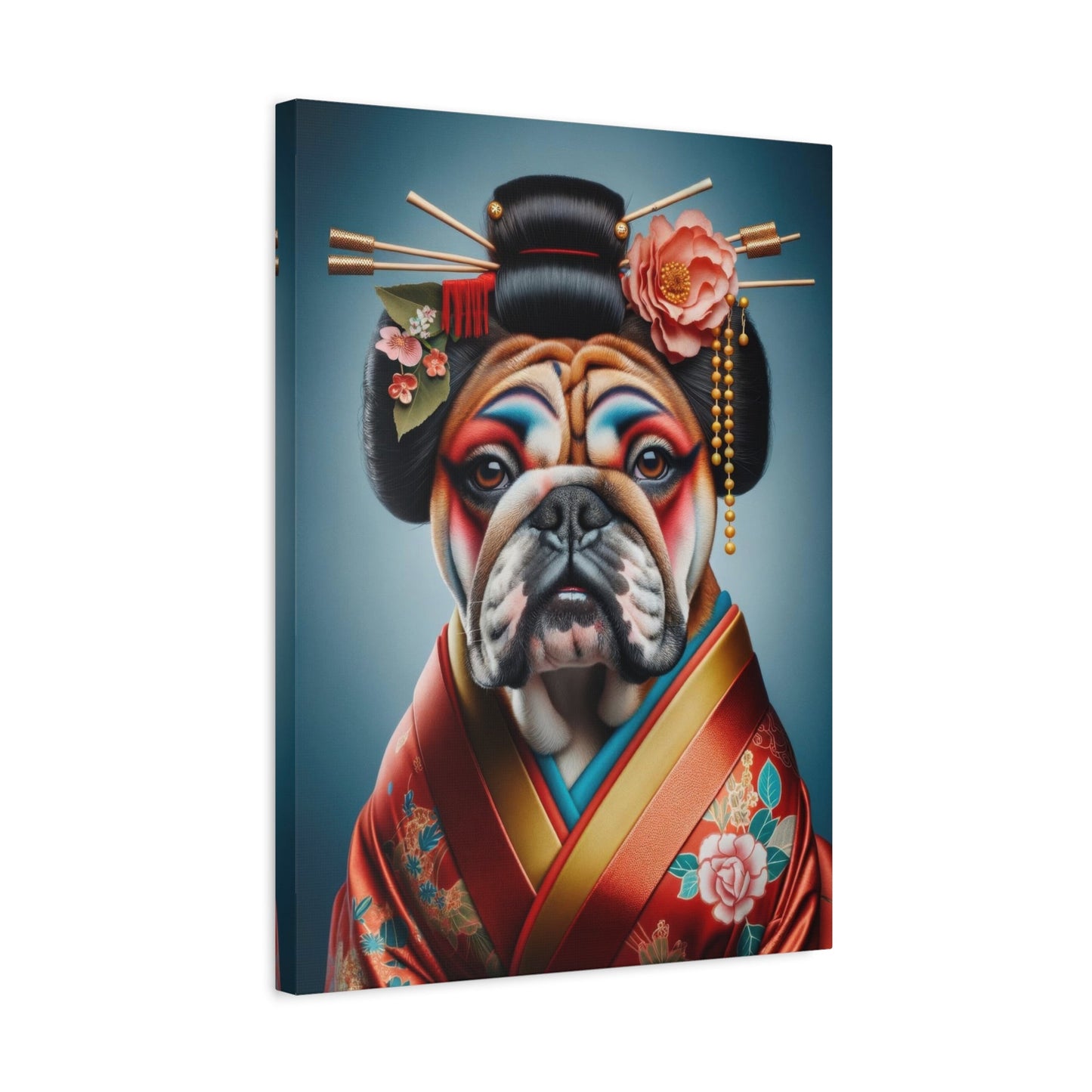 Geisha Bulldog in Red Kimono - Animal Wall Art - Aestheticanvas