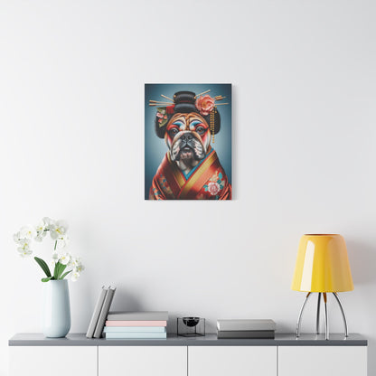 Geisha Bulldog in Red Kimono - Animal Wall Art - Aestheticanvas