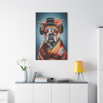 Geisha Bulldog in Red Kimono - Animal Wall Art - Aestheticanvas