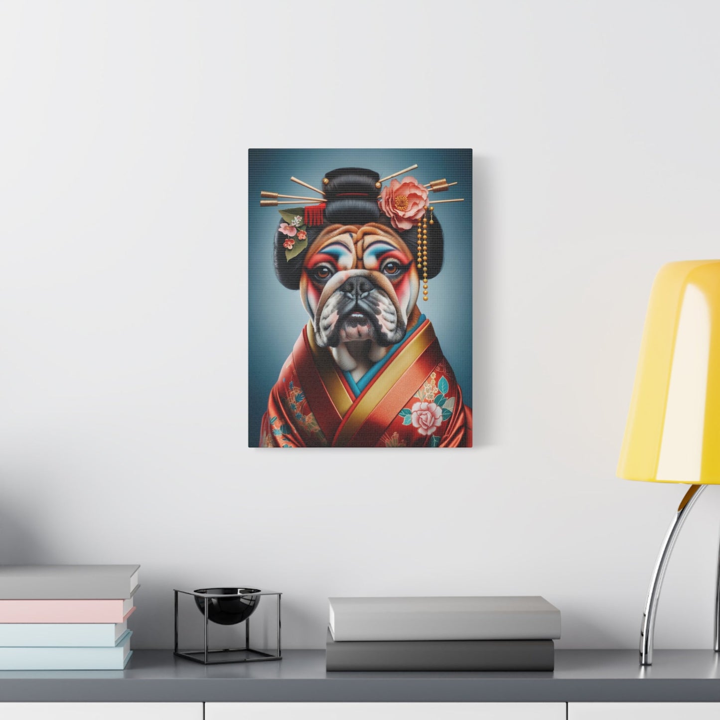 Geisha Bulldog in Red Kimono - Animal Wall Art - Aestheticanvas