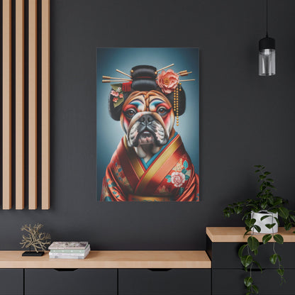 Geisha Bulldog in Red Kimono - Animal Wall Art - Aestheticanvas