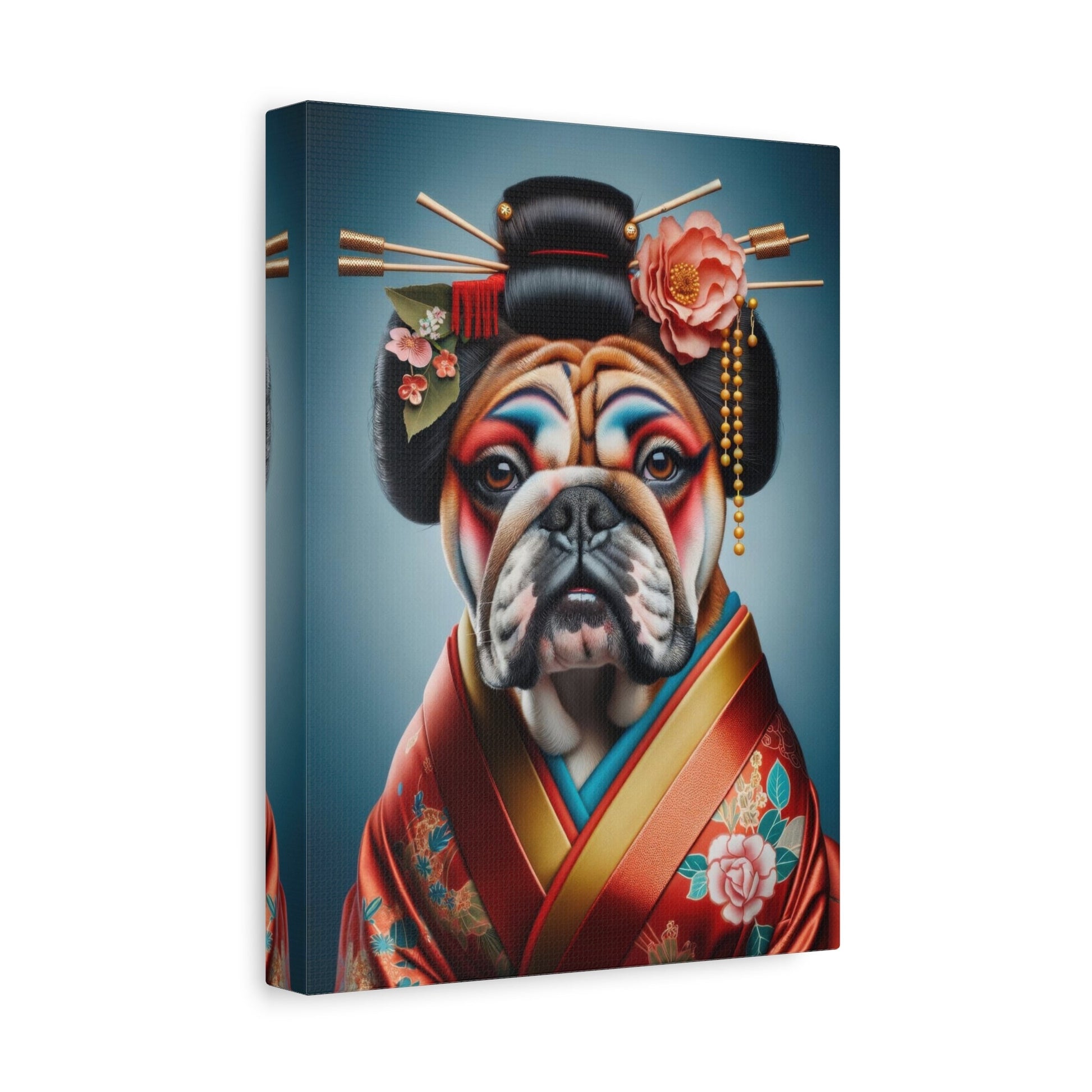 Geisha Bulldog in Red Kimono - Animal Wall Art - Aestheticanvas