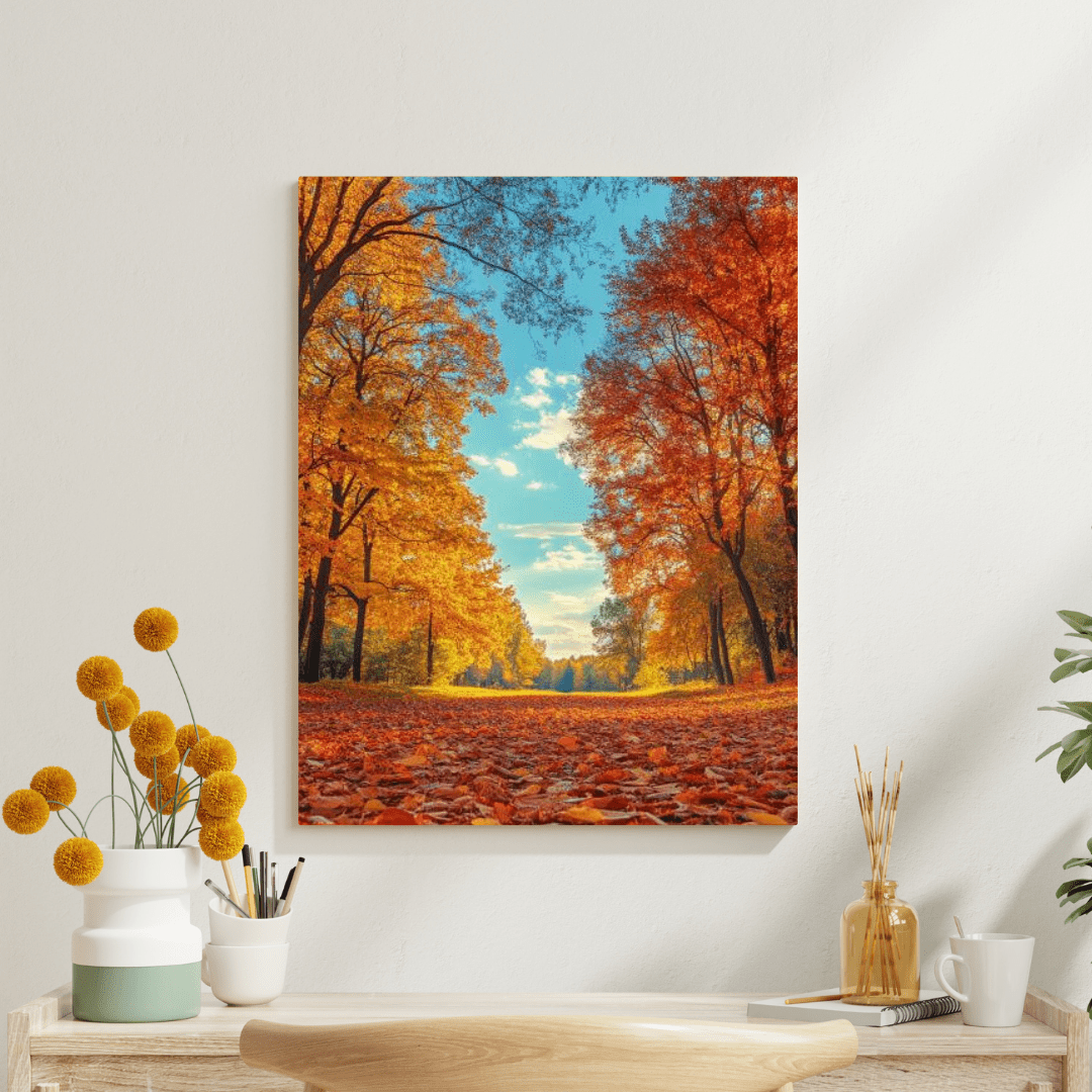 Golden Autumn Pathway - Landscape Wall Art - Aestheticanvas