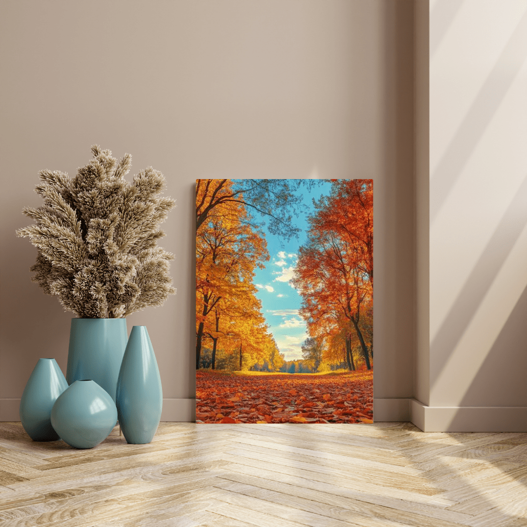 Golden Autumn Pathway - Landscape Wall Art - Aestheticanvas