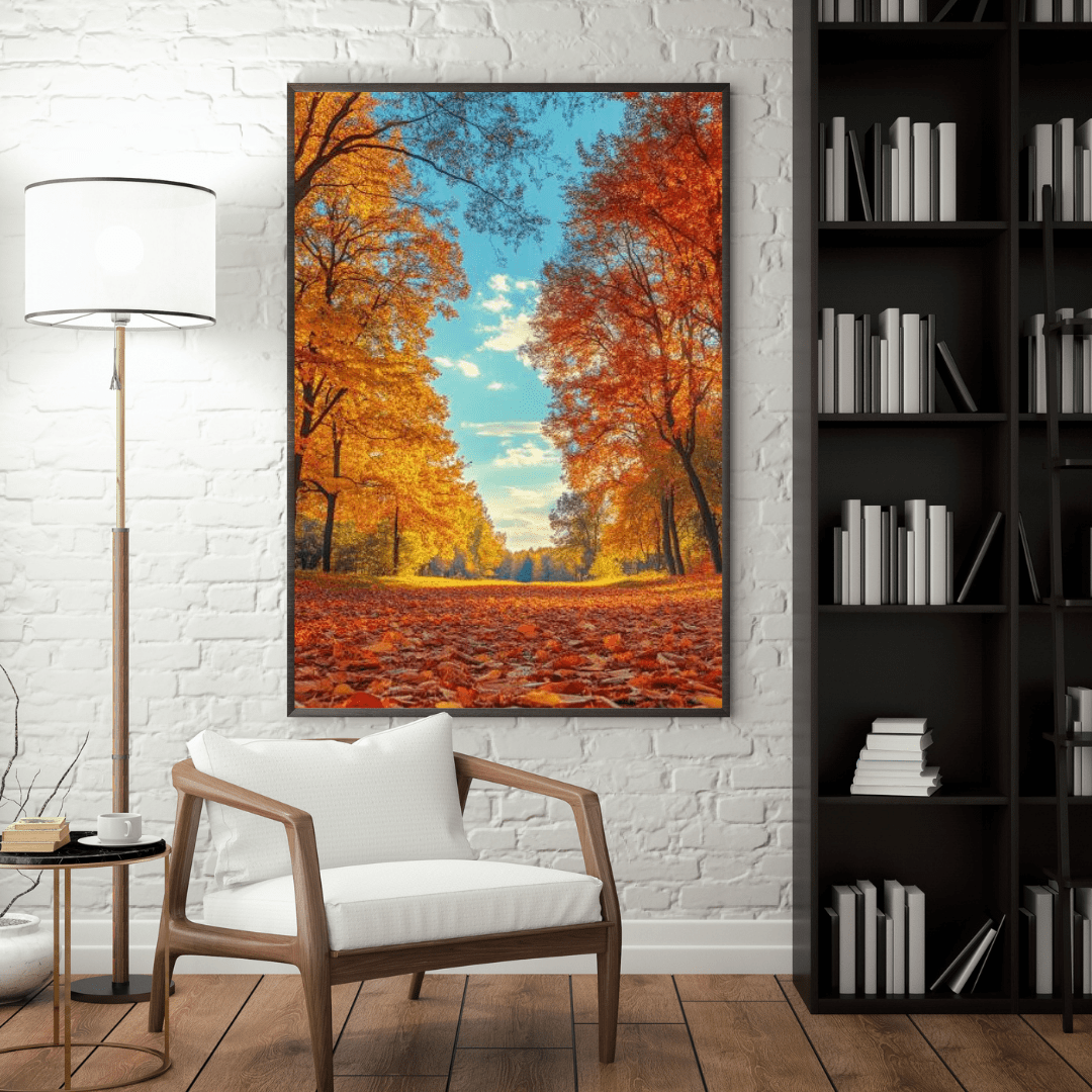 Golden Autumn Pathway - Landscape Wall Art - Aestheticanvas