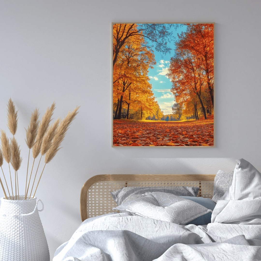 Golden Autumn Pathway - Landscape Wall Art - Aestheticanvas