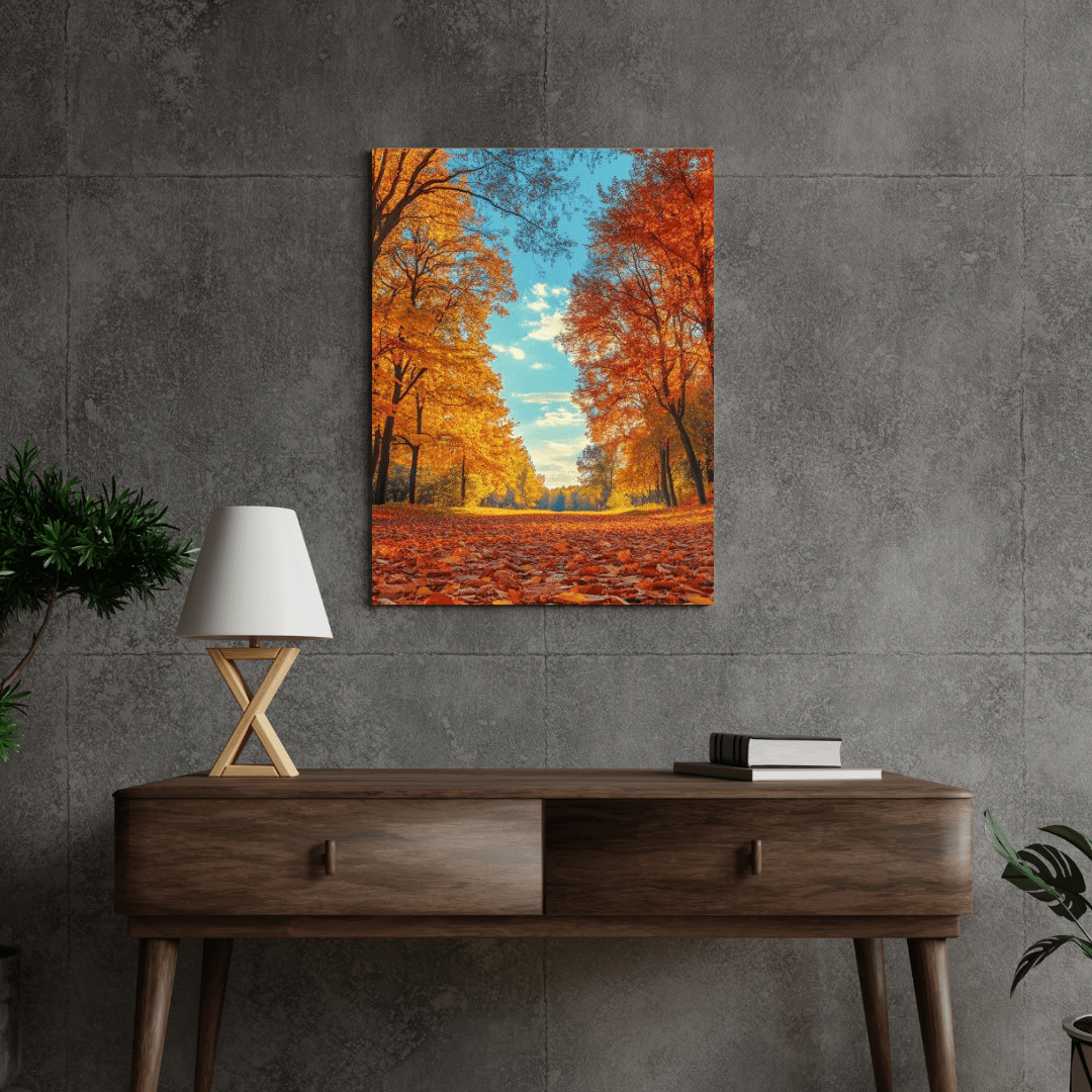 Golden Autumn Pathway - Landscape Wall Art - Aestheticanvas