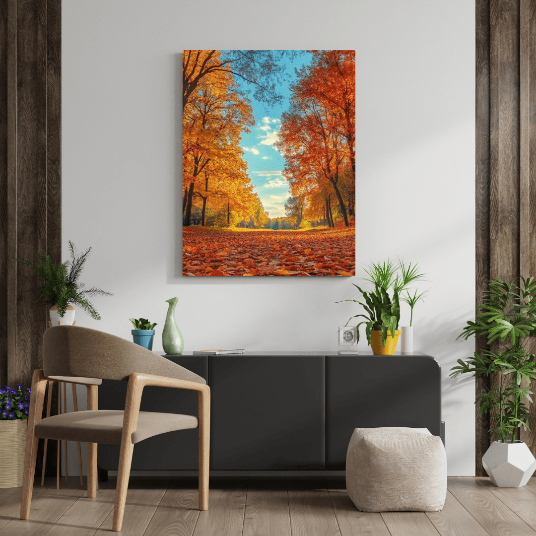 Golden Autumn Pathway - Landscape Wall Art - Aestheticanvas