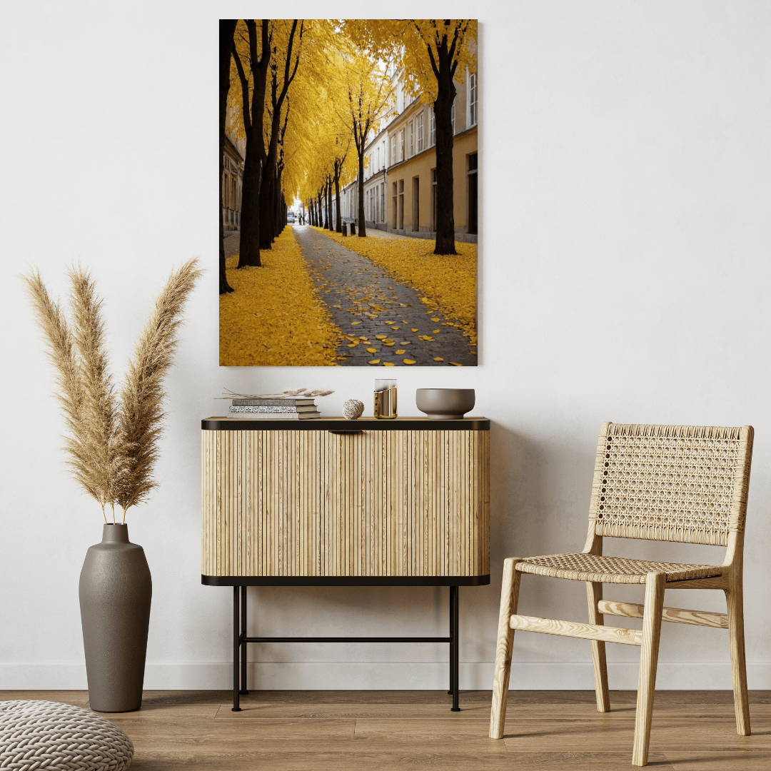 Golden Autumn Street - Urban Scene Wall Art - Aestheticanvas