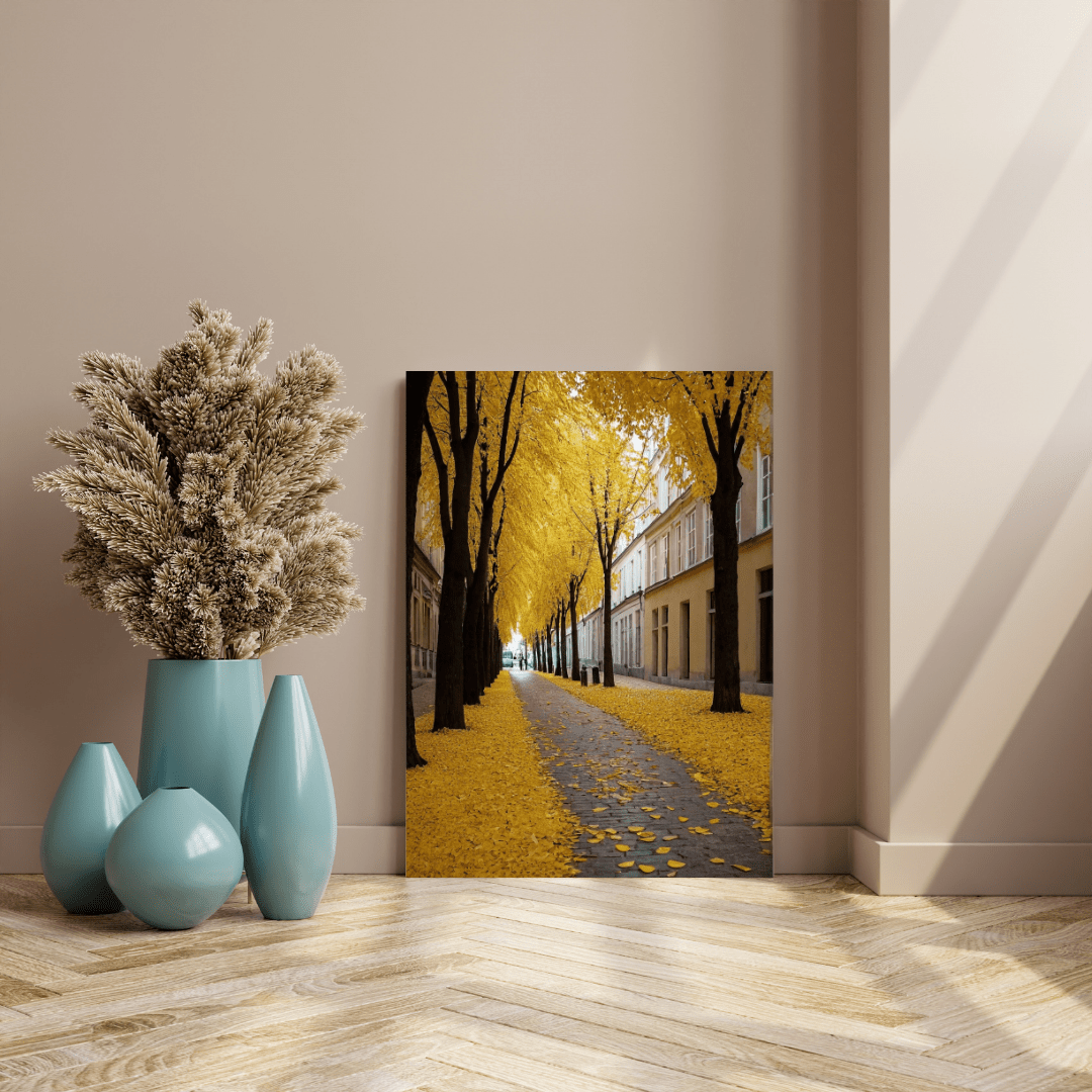 Golden Autumn Street - Urban Scene Wall Art - Aestheticanvas