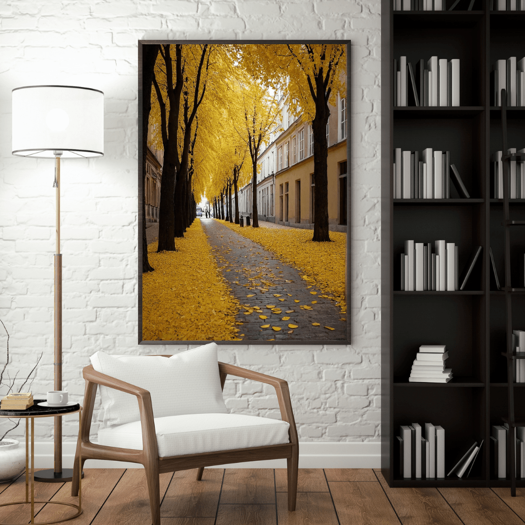 Golden Autumn Street - Urban Scene Wall Art - Aestheticanvas