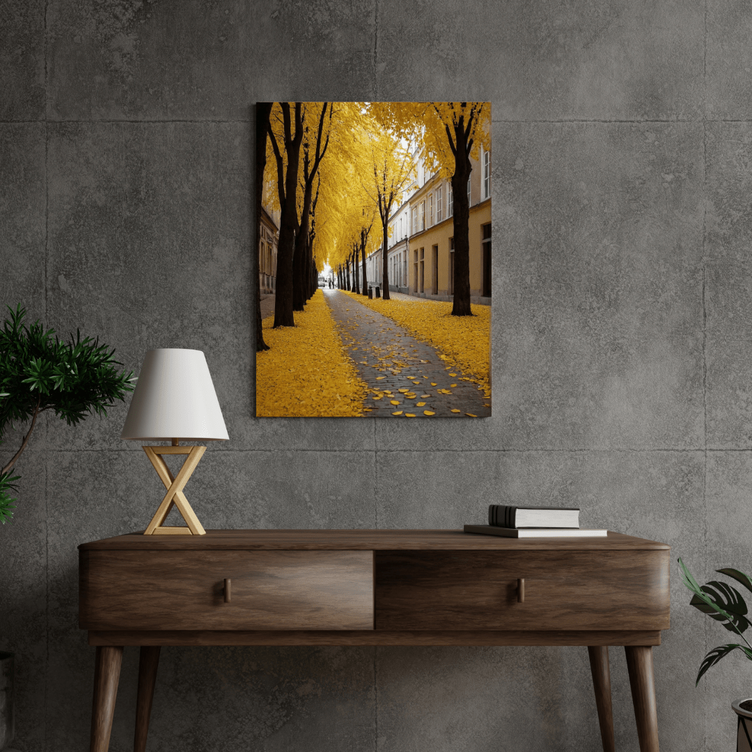 Golden Autumn Street - Urban Scene Wall Art - Aestheticanvas