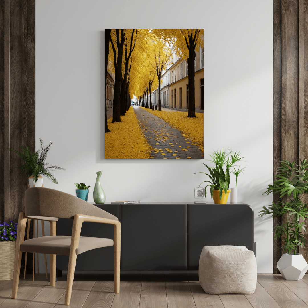 Golden Autumn Street - Urban Scene Wall Art - Aestheticanvas