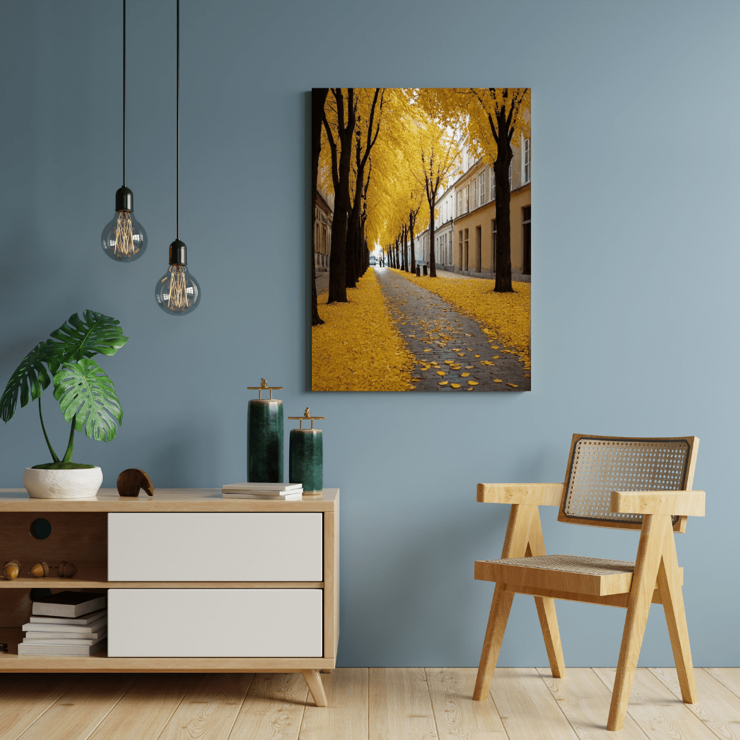 Golden Autumn Street - Urban Scene Wall Art - Aestheticanvas