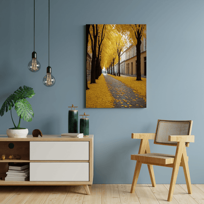 Golden Autumn Street - Urban Scene Wall Art - Aestheticanvas