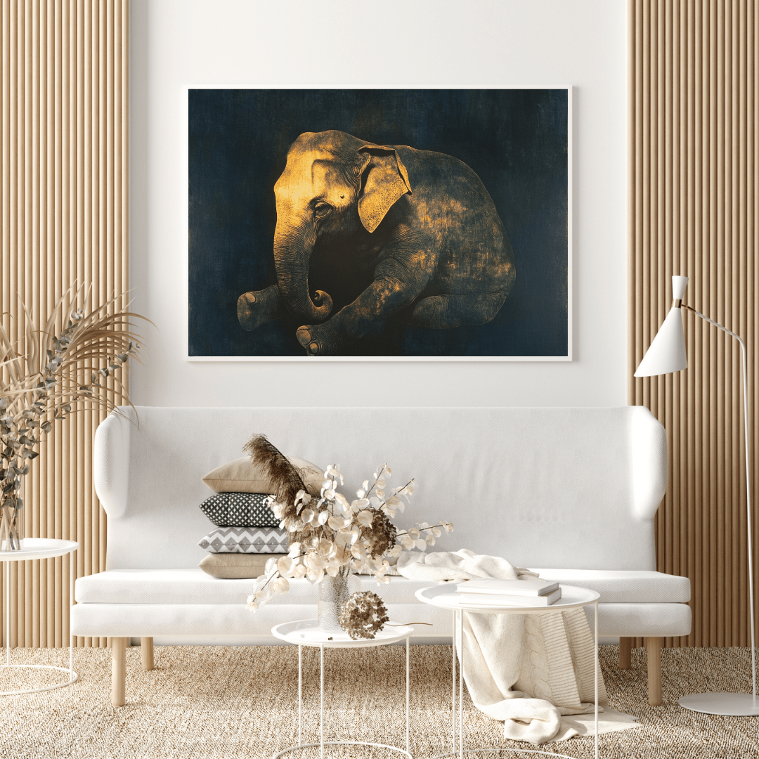 Golden Baby Elephant - Animal Wall Art - Aestheticanvas