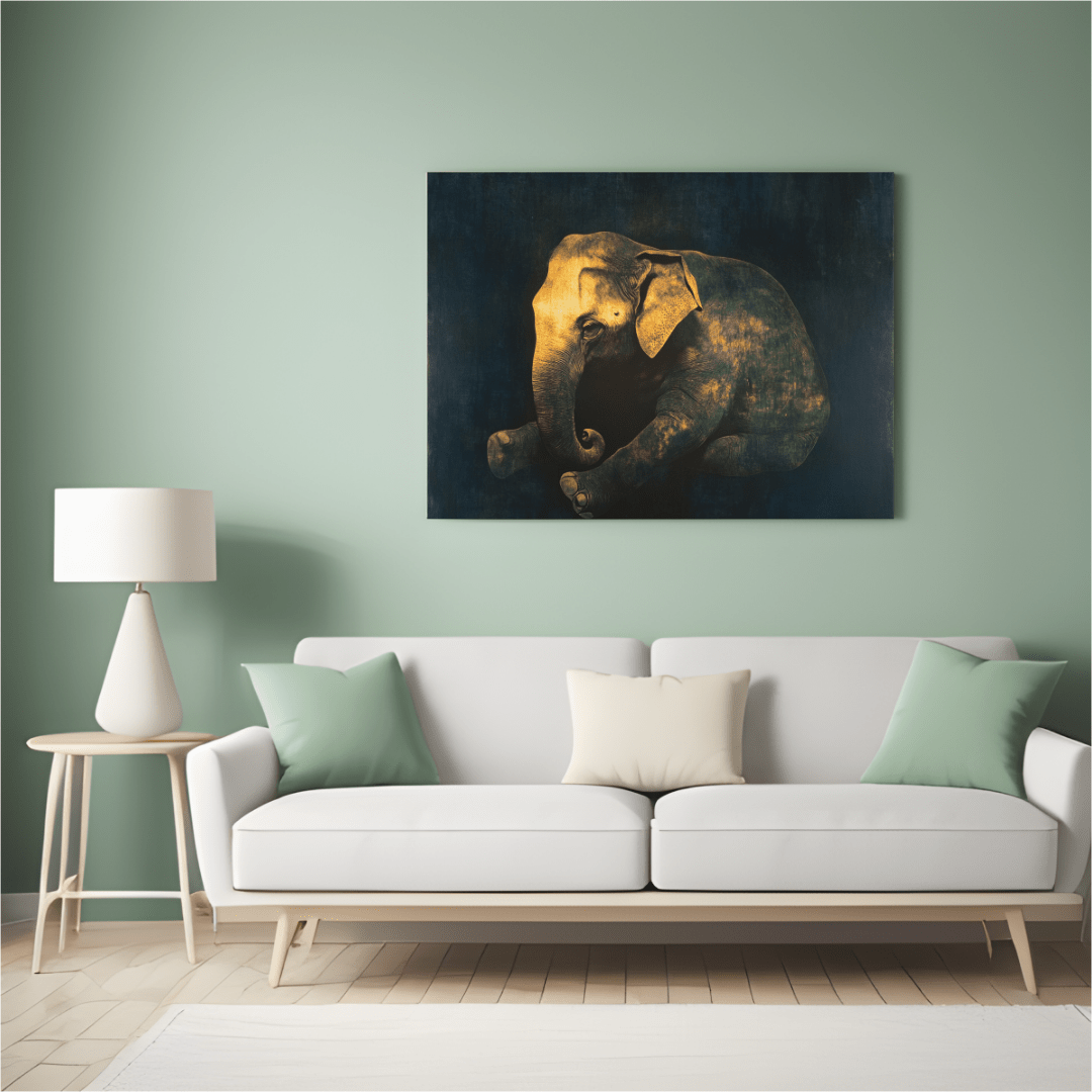 Golden Baby Elephant - Animal Wall Art - Aestheticanvas