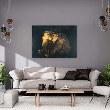 Golden Baby Elephant - Animal Wall Art - Aestheticanvas