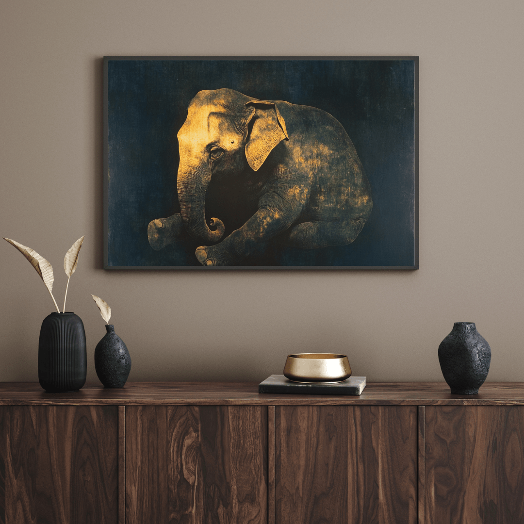 Golden Baby Elephant - Animal Wall Art - Aestheticanvas