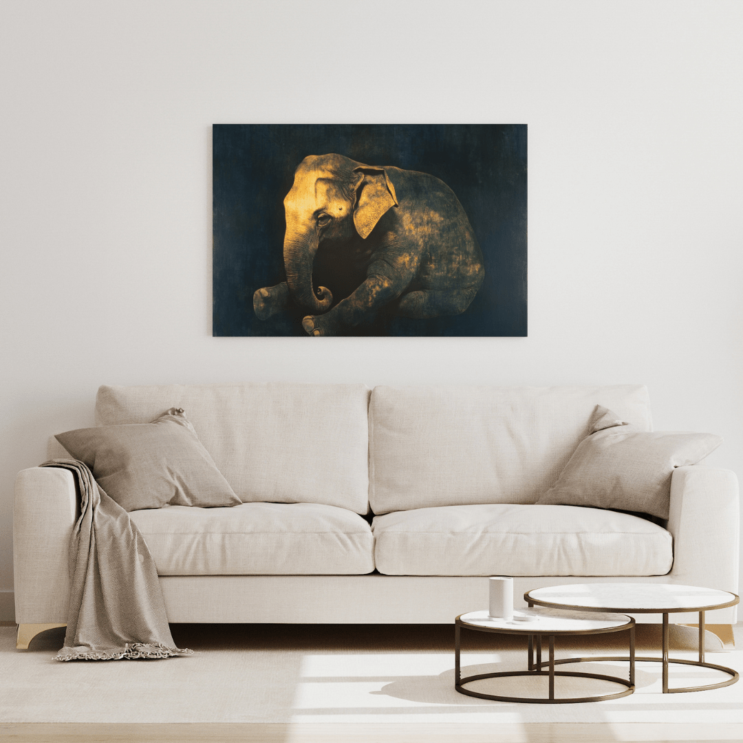 Golden Baby Elephant - Animal Wall Art - Aestheticanvas