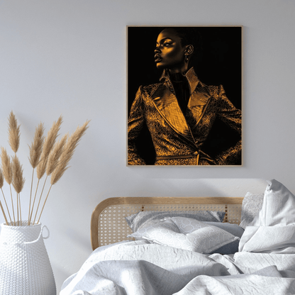 Golden Elegance: Striking Pose - Portrait Wall Art - Aestheticanvas