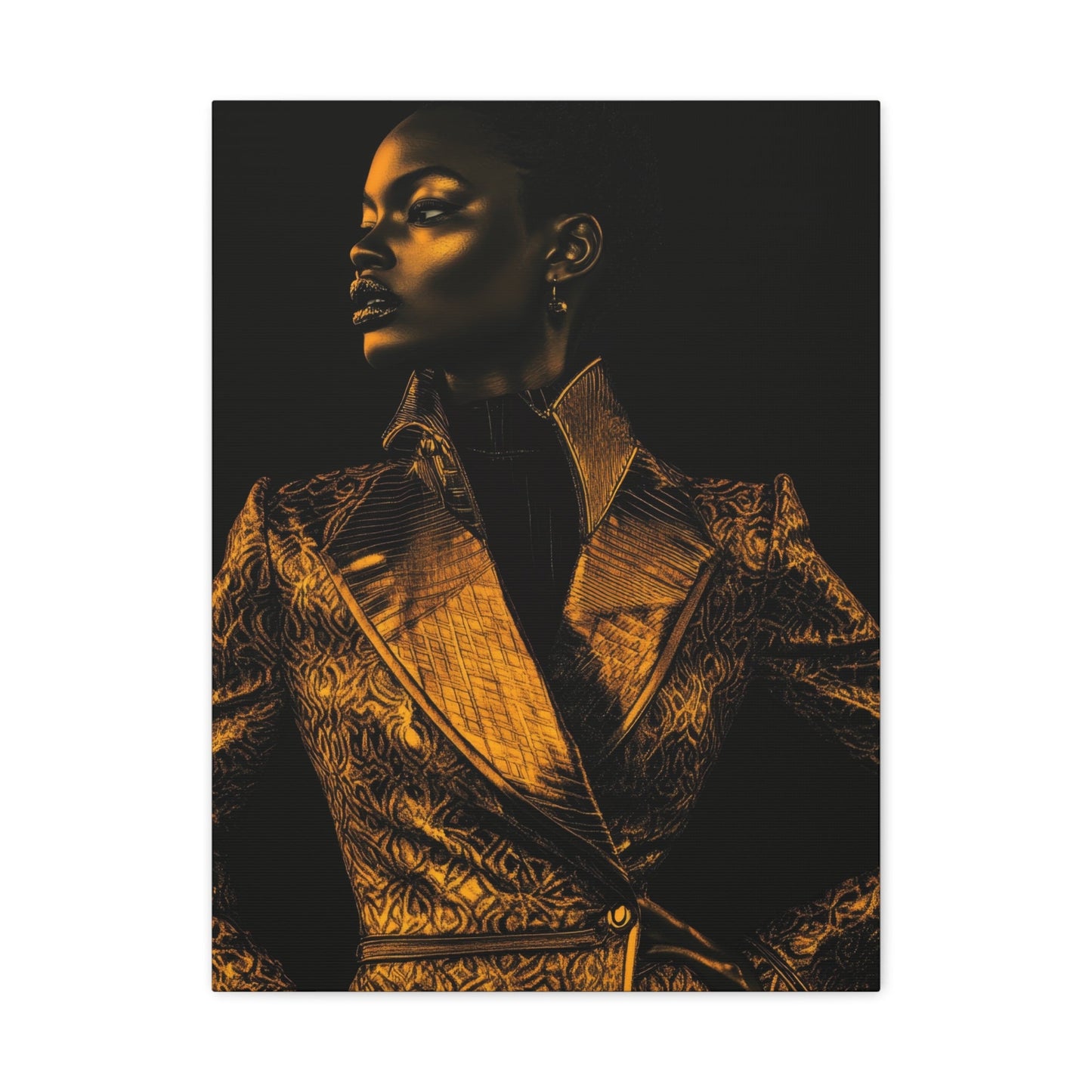 Golden Elegance: Striking Pose - Portrait Wall Art - Aestheticanvas