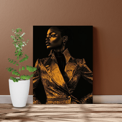 Golden Elegance: Striking Pose - Portrait Wall Art - Aestheticanvas