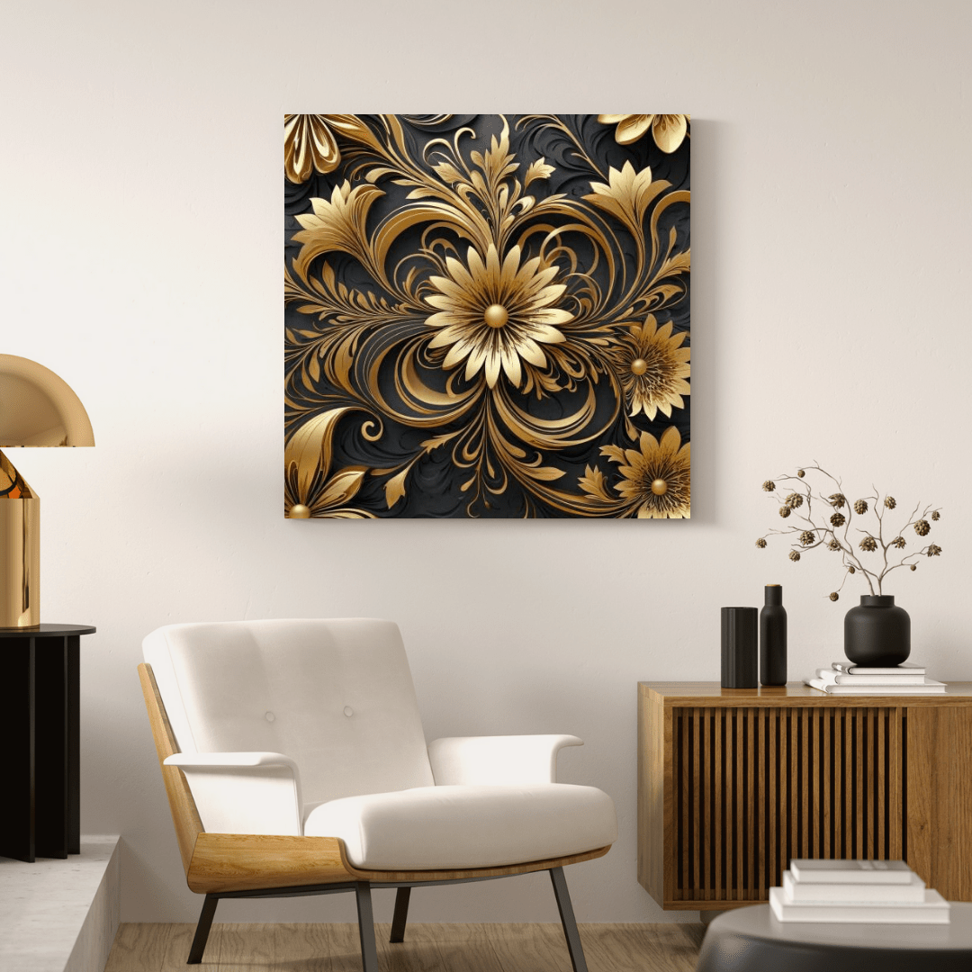 Golden Flower Pattern - Limited Wall Art - Aestheticanvas