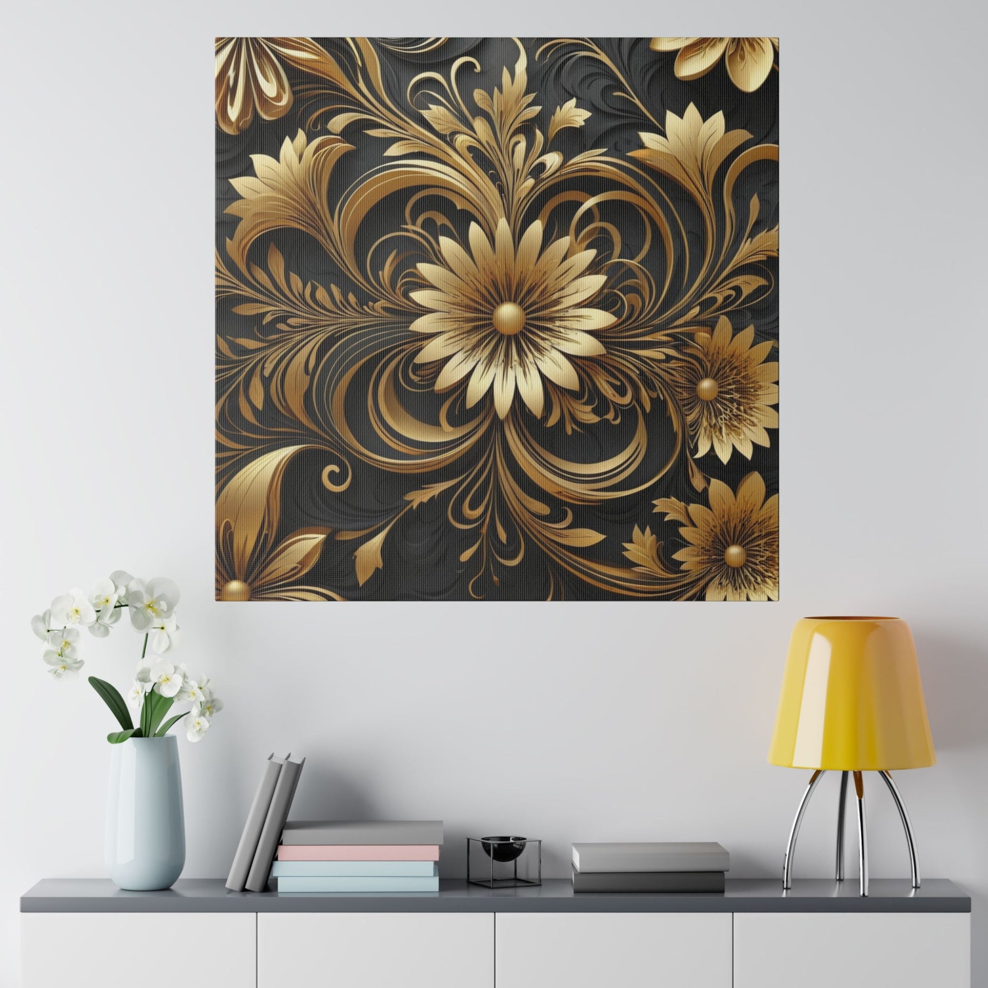 Golden Flower Pattern - Limited Wall Art - Aestheticanvas