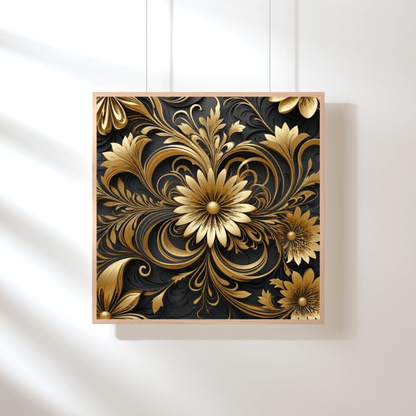 Golden Flower Pattern - Limited Wall Art - Aestheticanvas