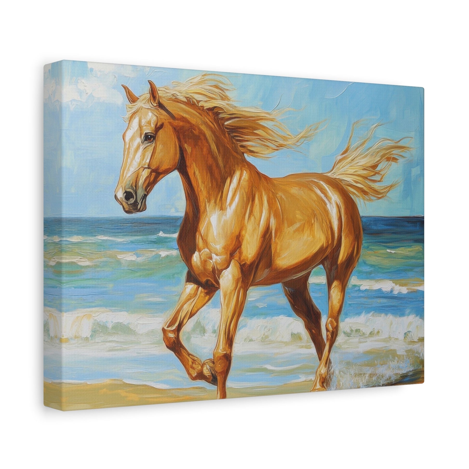 Golden Gallop by the Ocean - Horse Wall Art - Aestheticanvas