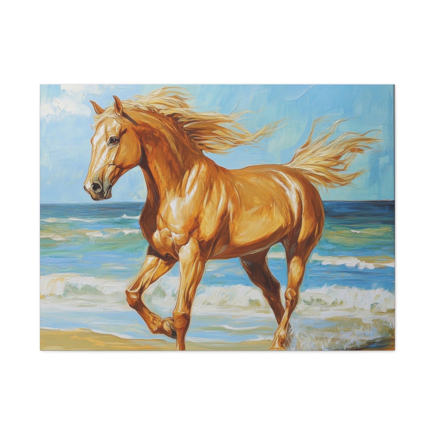 Golden Gallop by the Ocean - Horse Wall Art - Aestheticanvas